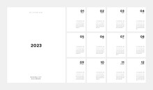 2023 Calendar Trendy Minimalist Style. Classic Minimal Calendar Planner Design For Printing Template Set Of 12 Pages Desk Calendar. Vector Illustration