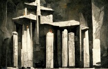 A Group Of Stone Pillars That Look Like The Remains Of Something.