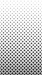 Seamless halftone pattern with four pointed star shape. Black and white geometric gradient background.