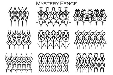 Wall Mural - Assorted spooky cemetery fence silhouettes. Assets isolated on a white background. Scary, haunted and spooky fence elements