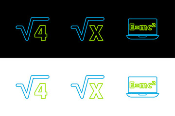 Sticker - Set line Equation solution, Square root of 4 glyph and x icon. Vector