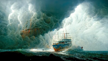 Storm On The Sea.Shipwreck.Oil Painting