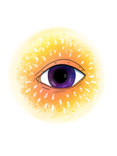 Digital Drawing Of A Cartoon Character. Glowing Eye In The Sky. Illustration For Stickers, Prints, Decoration And Design.