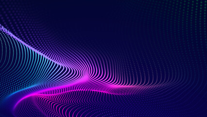Particle stream. Purple background with many glowing particles. Information technology background. 3d rendering.