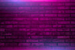 Brick walls blue and red neon background. Grunge Concrete Brick, Modern futuristic lighting effect