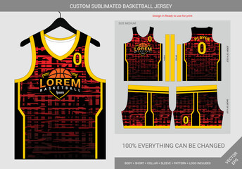 abstract black and red yellow lines basketball jersey template