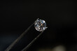 close up photo of round Diamond in Tweezers