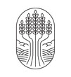 The emblem. A sheaf of wheat on the background of fields