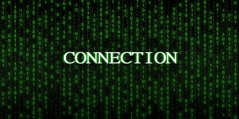 Wall Mural - Futuristic cyberspace with binary code Inscription connection Green background from a matrix with falling numbers