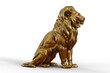 Gold Sitting Lion 3d Sculpture PNG isolate on transparent background with shadow
