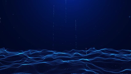Wall Mural - abstract digital particle wave background ,animation digital data cyber or technology background con