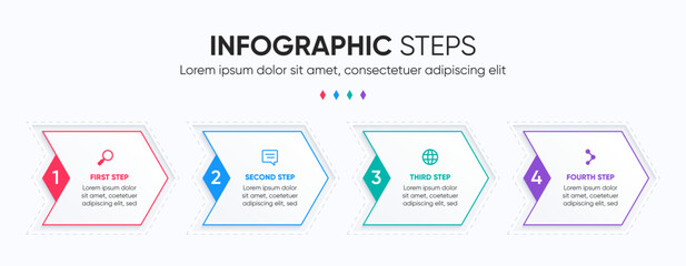 four steps arrow infographic design with numbers and icons. Colorful infographic template arrow.