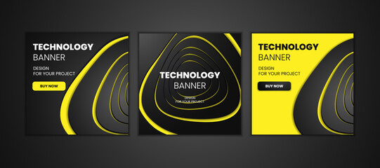 Wall Mural - modern technology banners collection in geometry style. futuristic hi-tech yellow background set. ve