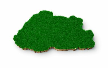 Sticker - 3D illustration of a Bhutan map with green grass and rock ground texture on a white background