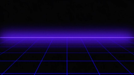 Canvas Print - Blue retrowave animation glowing luminance laser background, abstract technology horizontal line purple light glow, galaxy geometric internet 80s style poster