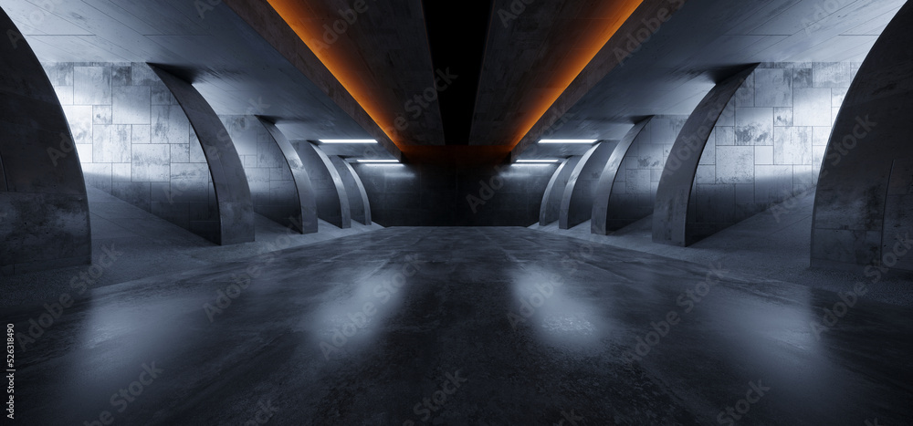 Sci Fi Futuristic Spaceship Showroom Hangar Studio Concrete Hallway ...
