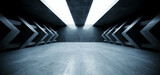 Fototapeta Perspektywa 3d - Sci Fi Futuristic Modern Concrete Cement Asphalt Realistic Tunnel Corridor Hallway Showroom Parking Studio Underground Hangar Garage 3D Rendering