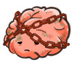 © glowonconcept - Chain lock on brain cartoon drawing mental depression problem illustration