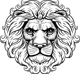 Poster - Lion Leo Fierce Lions Head Woodcut Animal Icon