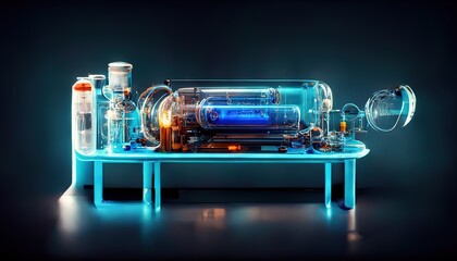 Aufkleber - There are a lot of flasks and test tubes on the table in the laboratory