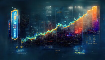 Poster - The report graph is drawn on the window through which you can see the night city.