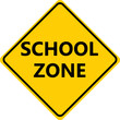 school zone sign on white background. warning school zone yellow symbol. flat style.