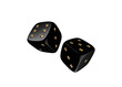 concept of gamble two black dice and gold dot isolated on white background. concept of gamble casino red dice and white dot isolated on white background. 3d illustration