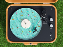 People Swim In The Pool In The Form Of A Vinyl Player Top View 3D Render