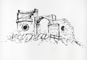 Ink sketch of a castle