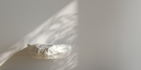 Wall Mural - japanese style abstract product white background. stone podium with shadow nature light white backgr