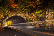 Traffic Passing Through A Tunnel In The Smoky Mountains At Autumn