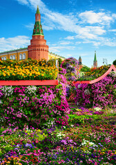 Wall Mural - Landscape design of square, Moscow, Russia. Flower festival near Kremlin.
