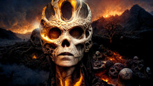 King Of Darkness. Fantasy Landscape With Skull.