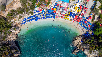 Wall Mural - Büyük Çakıl Plajı - Big Pebble Beach on mediterranean coast from high angle in Kas, Antalya, Turkey