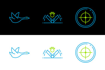 Poster - Set line Target sport for shooting competition, Flying duck and Trap hunting icon. Vector