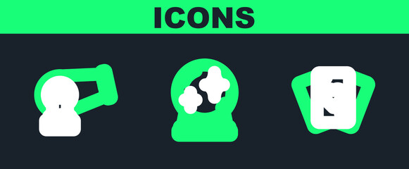 Sticker - Set line Playing cards, Cannon and Magic ball icon. Vector