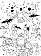 Wall Mural - Halloween boo and haunted house dot-to-dot picture puzzle and coloring page
