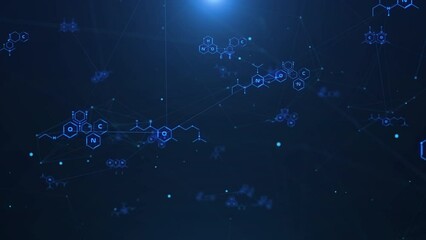 Poster - Abstract blue chemical futuristic structural health care formulas. Science geometric network cyberspace 4K motion background.
