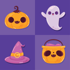 Canvas Print - four halloween celebration icons