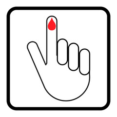 Hand finger with drop blood icon, medical health test symbol, control measurement vector illustration