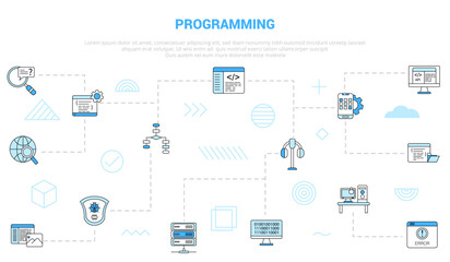 Wall Mural - programming concept with icon set template banner with modern blue color style