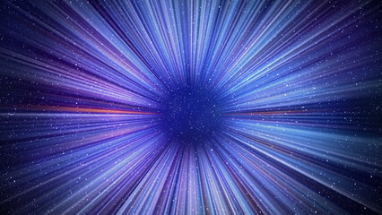 Hyperspace speed effect in night starry sky. Bright blue galaxy, horizontal background