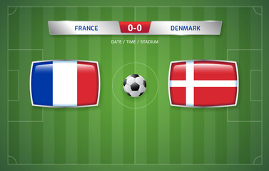 France vs Denmark scoreboard broadcast template for sport soccer tournament 2022 and football championship