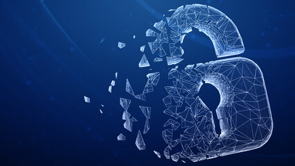 Wall Mural - Three-dimensional lock icon isolated on blue background. 3D illustration.