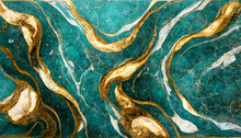 The Natural Pattern Background In Gold And Teal Color, Digital Illustration