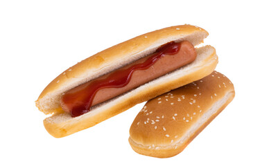 Poster - hot dog bun with sausage isolated