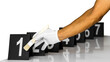 © kaentian - Forensics gloves holding a paint brush to label a figure which ranged respectively