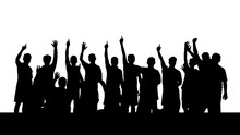 Isolated Silhouette, People Raising Their Hands In Joy.