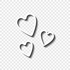 Wall Mural - Hearts, love simple icon vector. Flat design. White with shadow on transparent grid.ai
