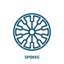 Spokes Icon From Sew Collection. Thin Linear Spokes, Spoke, Wheel Outline Icon Isolated On White Background. Line Vector Spokes Sign, Symbol For Web And Mobile